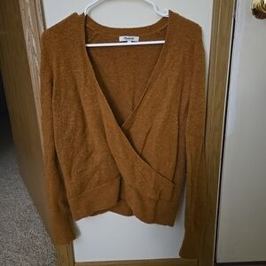 Madewell Women's Cozy Teddy Brown Alpaca Deep V Neck Fuzzy Sweater Top Size S!